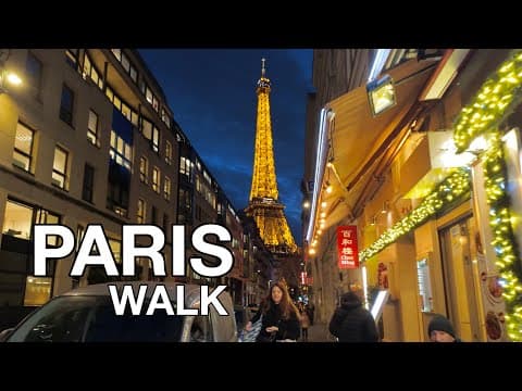 Paris Walking Tour | Sunset to Night Walk from Arc de Triomphe to Eiffel Tower | 4K Video